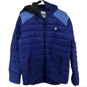 Zyia Active Altitude Puffer Full Zip Coat Hooded Colorblock Pockets Blue Medium